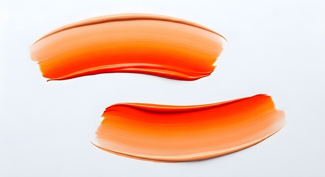 Two orange paint brush strokes on a white background creating an abstract modern art design style - Powered by Adobe