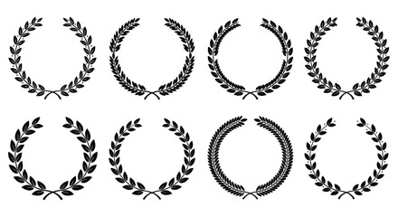 Collection of various laurel wreath designs in black on white background