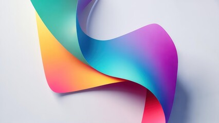 Sculptural Flow of a Vibrant Gradient Ribbon on a Minimalist Background