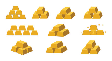 Various arrangements of gold bars on a plain white background © Siam Studio