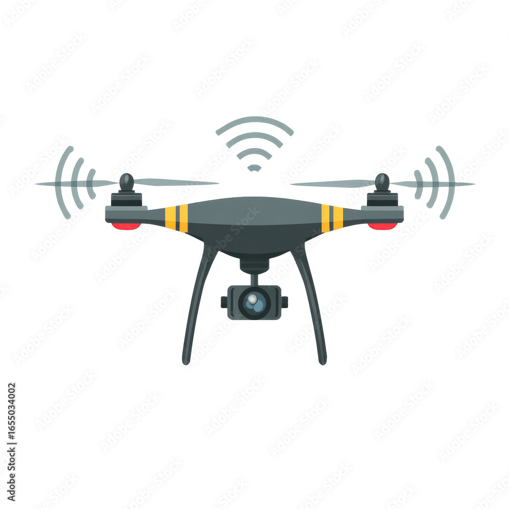 Aufkleber flat vector drone icon in modern style with wireless signals on white background