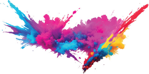 Abstract Holi Color Explosion – Isolated Bright Rainbow Powder Splash on White for Vibrant Festival Graphics
