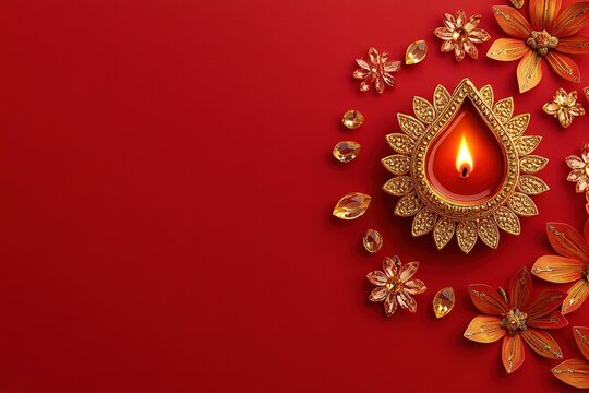 minimalistic design Diwali, Deepavali or Dipavali the festival of lights india with gold diya patterned - Powered by Adobe