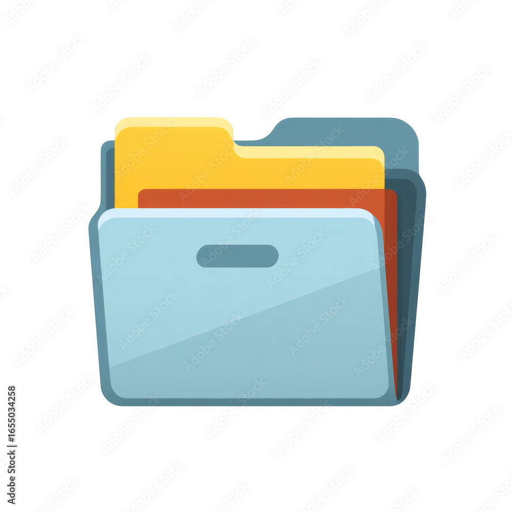 Poster Flat Vector Icon of a Colorful Folder Design with Multiple Layers on a Clean White Background