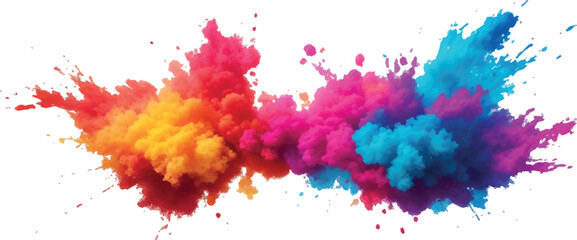 Holi Color Burst on White – Bright Rainbow Paint Explosion with Powder Splash for Abstract Festival Designs
