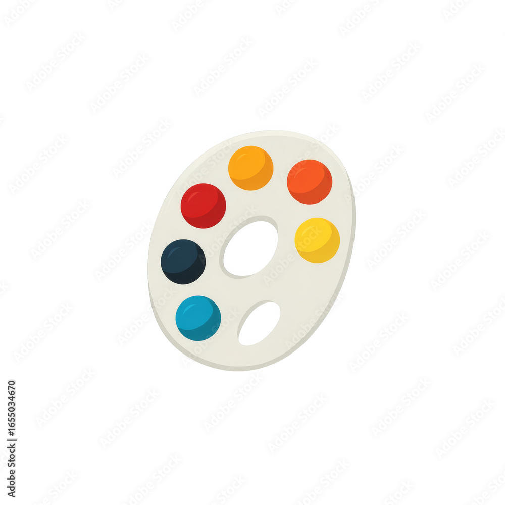 Poster flat vector icon of paint palette with color dots for art and design projects