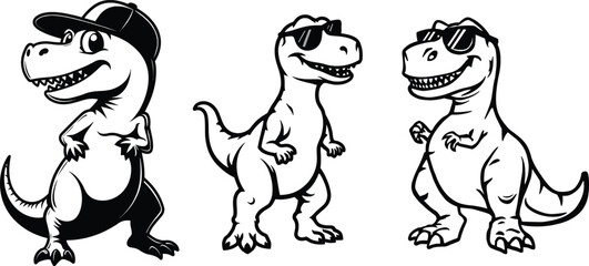 Obraz premium Cool dinosaur wearing sunglasses, trendy cartoon T Rex character
