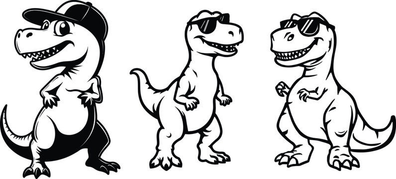 Cool dinosaur wearing sunglasses, trendy cartoon T Rex character