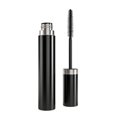 Realistic 3D Render of a Black Mascara Tube with Brush for Cosmetic Product Showcase