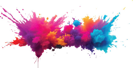Colorful Holi Paint Splash – Bright Powder Explosion with Rainbow Pigments on White Background for Celebration Designs
