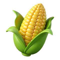 Fresh yellow corn cob with green husks isolated on transparent background