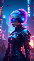 Cyberpunk woman in futuristic city