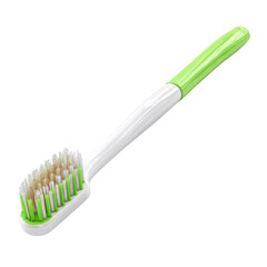 Realistic 3D Render of a Toothbrush with Bristles in Green and White Color Design