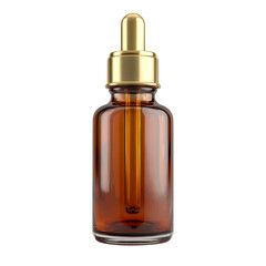 Realistic 3D Render of an Essential Oil Bottle with Golden Dropper on a Clear Background