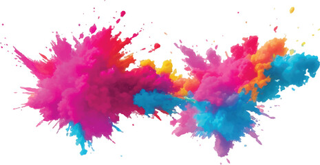 Artistic Rainbow Paint Dust Explosion Isolated on White – Bright Colorful Powder Cloud for Holi Festival, Celebration, and Joyful Creative Background Design Concept
