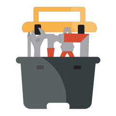 Toolbox filled with various tools in flat design vector, Handyman toolbox with hammer and pliers.