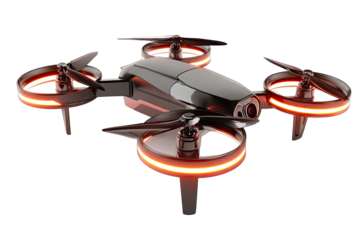 3D rendering of a drone with glowing propellers