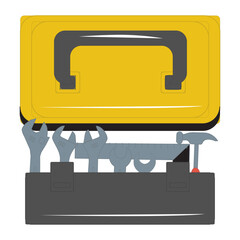 Toolbox filled with various tools in flat design vector, Handyman toolbox with hammer and pliers.
