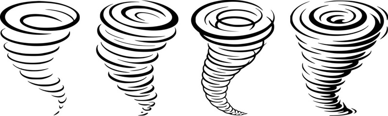 Four swirling vortex wind storm illustrations cyclone