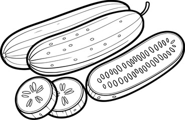 Fresh whole and sliced cucumbers vegetable food