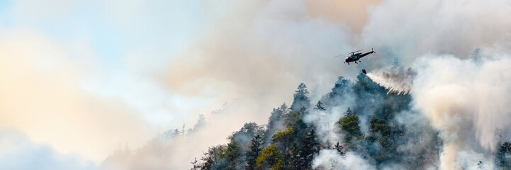 Helicopter Fighting Forest Fire Wide Banner