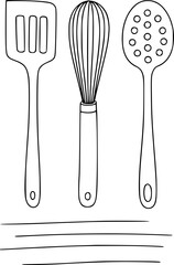 Kitchen Utensils Spatula Whisk Slotted Spoon vector