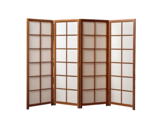 Light wooden room divider with a traditional Japanese shoji screen design