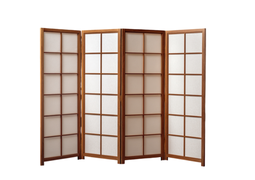 Light wooden room divider with a traditional Japanese shoji screen design