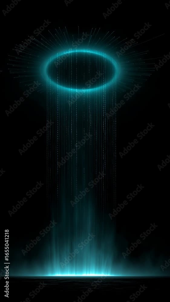 Poster floating ai orb surrounded by a mesmerizing display of rotating light in dark environment