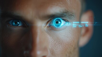 Cinematic close-up capturing an AI-assisted smart eye with digital interface and detailed facial features - Powered by Adobe