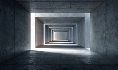 Fototapeta premium A long, concrete tunnel. Light streams from the ends
