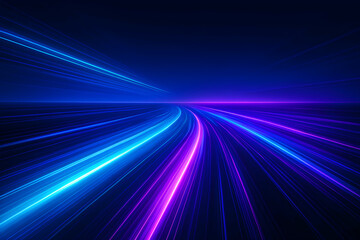 Abstract motion blur of blue light rays in a star-filled space