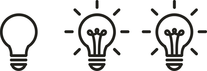 Creative lightbulb line icon set, symbol for light idea development transparent