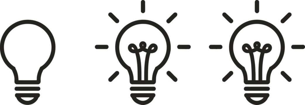 Creative lightbulb line icon set, symbol for light idea development transparent