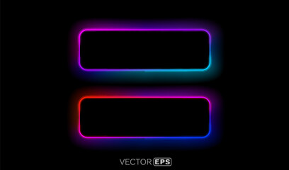 Frame color neon, color light around black frame on black background. Vector illustration