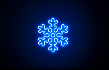 Neon glowing blue color Snowflake icon on black background. Christmas icon snow Santa Claus Xmas cartoon character illustration symbol.  Bright glowing snowflake outline icon