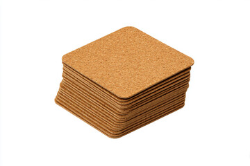 a stack of cork coasters on a white surface