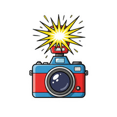 Cartoon camera with flash isolated on transparent background, a vintage photography equipment for capturing moments and images with retro style and digital technology