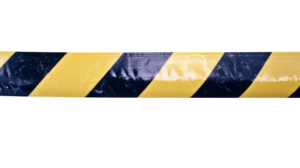 Black and yellow caution tape on transparent background