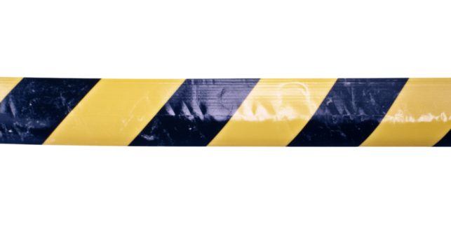 Black and yellow caution tape on transparent background