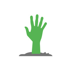 Green zombie hand emerging from ground rising