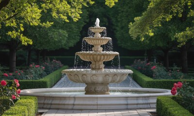 Obraz premium Ornate fountain in a manicured park setting