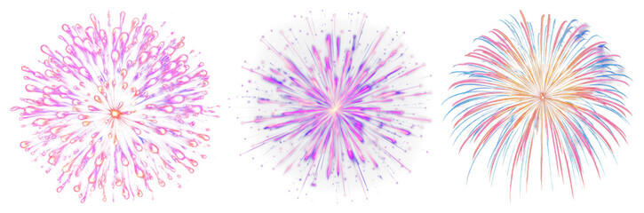 PNG Vibrant colorful fireworks display, element set on transparent background