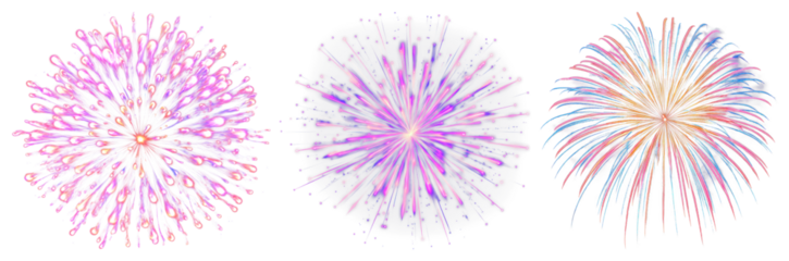 PNG Vibrant colorful fireworks display, element set on transparent background