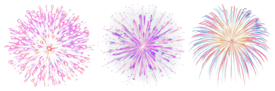 PNG Vibrant colorful fireworks display, element set on transparent background - Powered by Adobe