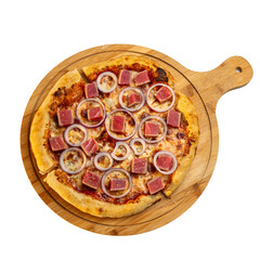 Tuna pizza with cheese, tomato sauce, and fresh toppings, Italian cuisine, delicious baked dish, restaurant style