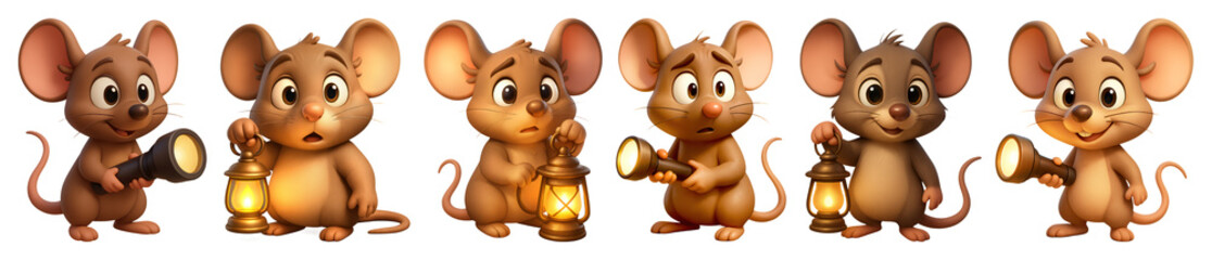 Naklejka premium PNG Cute mice holding lanterns, element set on transparent background