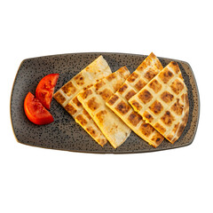 Cheese and chicken arayes served on a plate, Middle Eastern cuisine, grilled pita with filling, traditional food