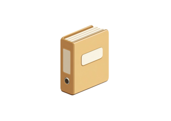 Light tan, rectangular file folder, isometric view.  Flat, simple design.  Visible pages and a label.  Solid color