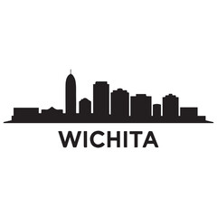 Fototapeta premium Wichita skyline horizontal banner. Wichita, Kansas. Vector template for your design. Vector black silhouette. with white background